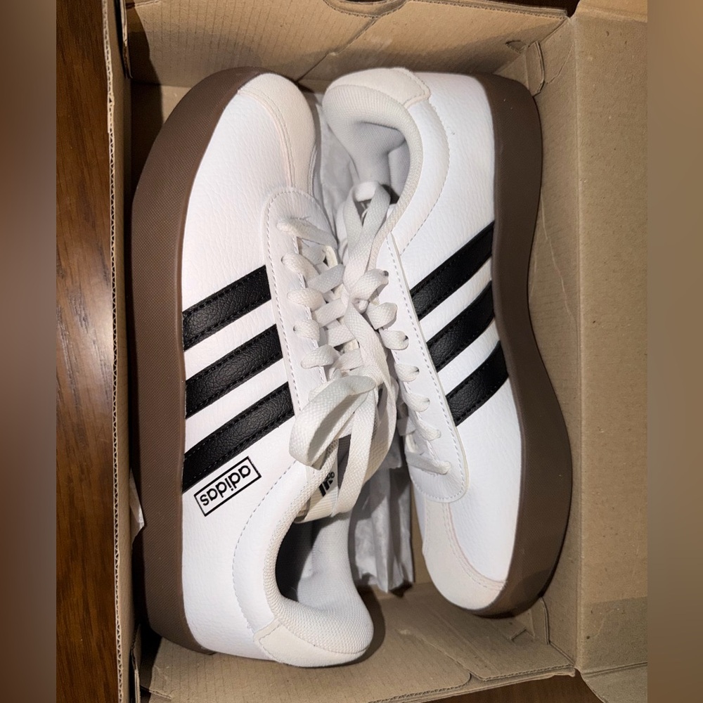 adidas White & Black Sneakers with Brown Sole - womens/Men's Casual